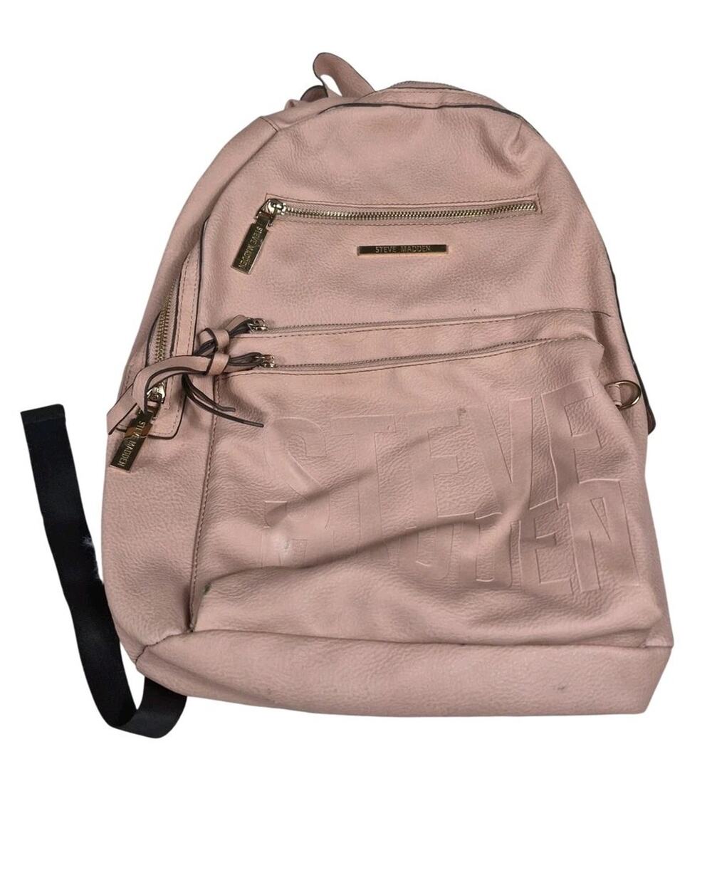 Steve Madden Backpack Womens Large Pink Faux Leather Embossed Logo Zip Pockets